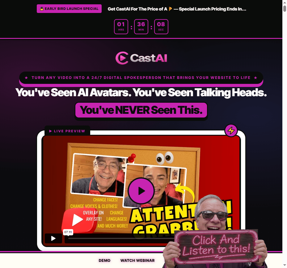 CastAI OTO sales page with all OTOs and pricing