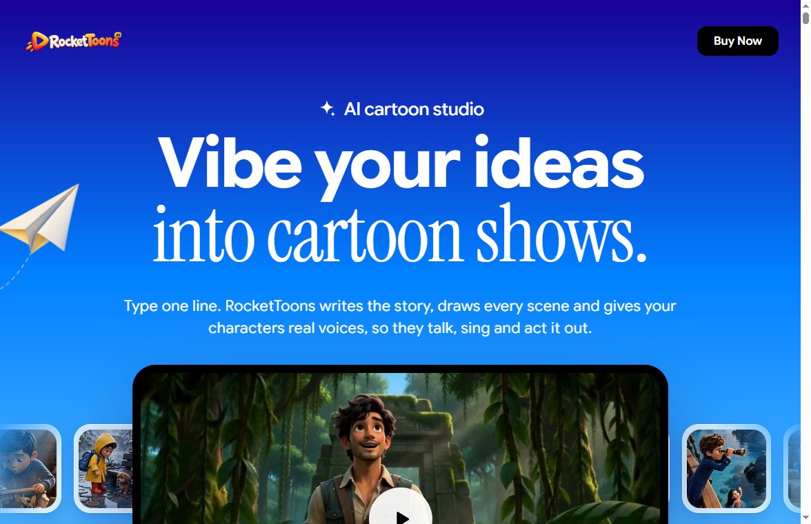 RocketToons AI cartoon studio launch page